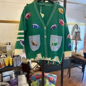 Regina Custom Green Football Patch Cardigan Sweater Made For Our Store